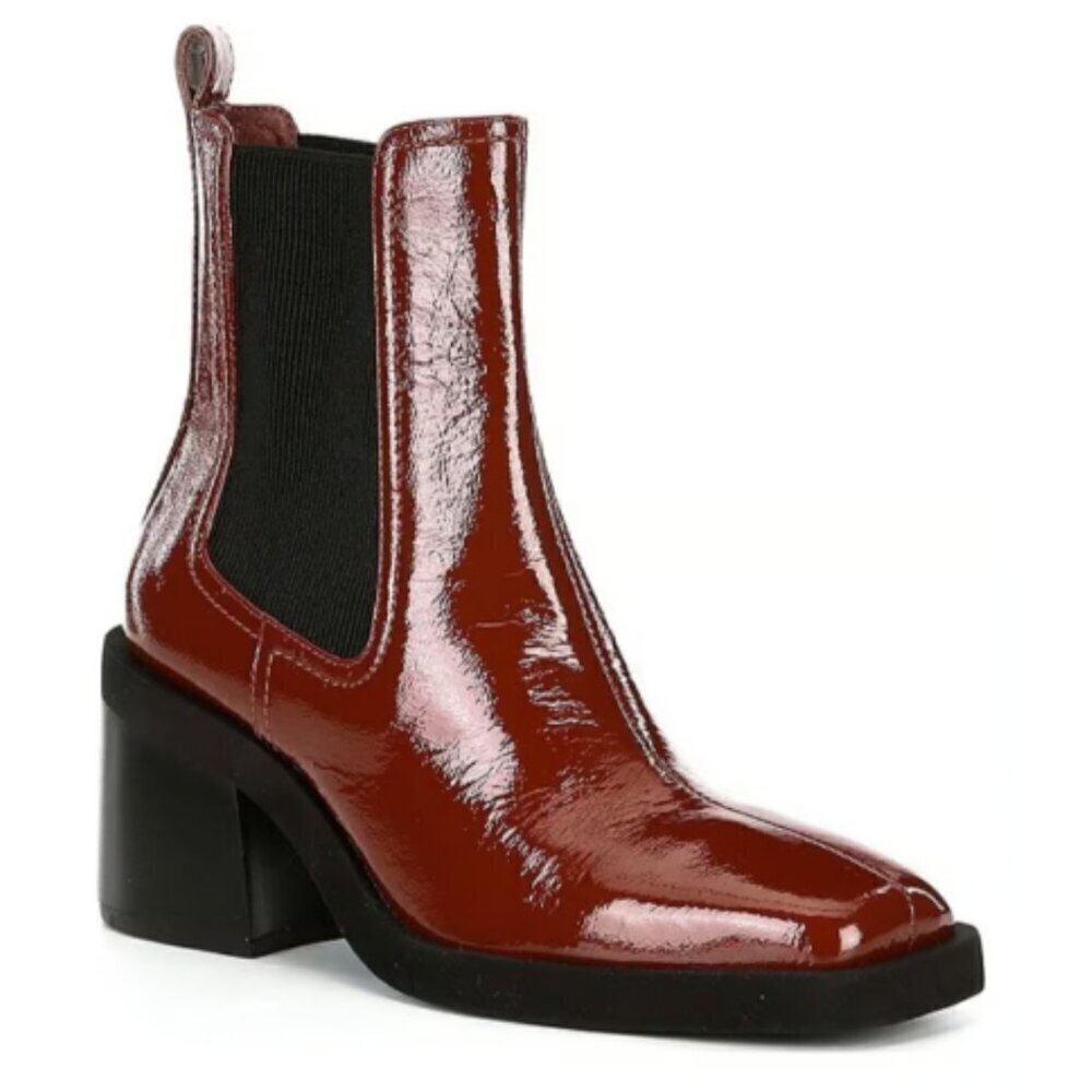 NEW Gianni Bini Banks Crinkle Patent Double Gore Square Toe Booties